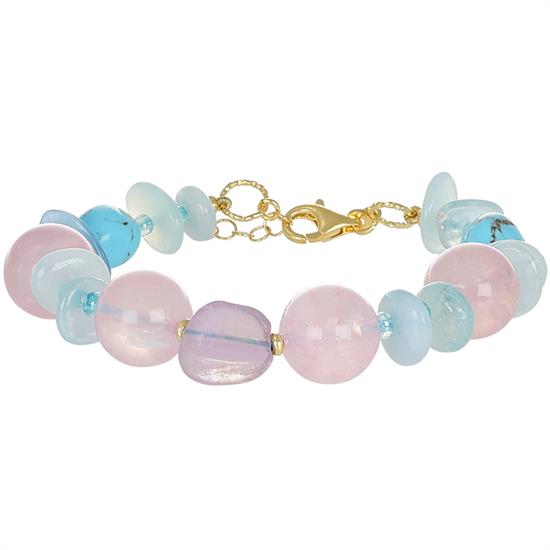 BRACCIALE SCAGLIE TURCHESI,QUARZO ROSA,AMETISTA IN ARGENTO 925°/°°