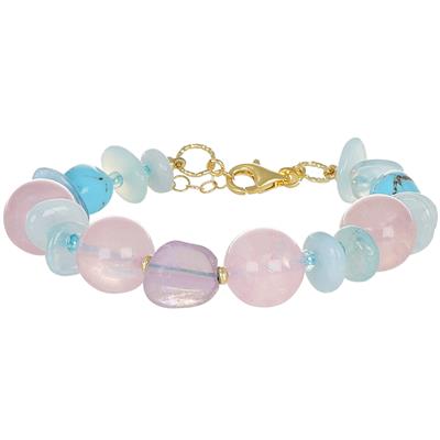 BRACCIALE SCAGLIE TURCHESI,QUARZO ROSA,AMETISTA IN ARGENTO 925°/°°