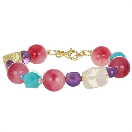 BRACCIALE AMAZZONITE ,QUARZO LEMON,GIADA FUCSIA IN ARGENTO 925°/°°