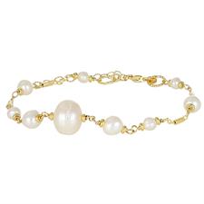 BRACCIALE PERLE DI FIUME E CATENA CUBO IN ARGENTO ARGENTO 925°/°°