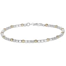 BRACCIALE SASSI LISCI E PALLINE DIAMANTATE IN ARGENTO 925°/°°