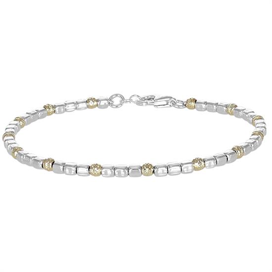 BRACCIALE SASSI LISCI E PALLINE DIAMANTATE IN ARGENTO 925°/°°
