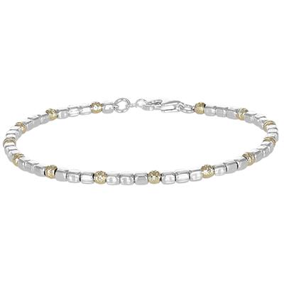 BRACCIALE SASSI LISCI E PALLINE DIAMANTATE IN ARGENTO 925°/°°