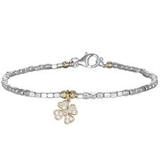 BRACCIALE SASSI LISCI E QUADRIFOGLIO ZIRCONATO IN ARGENTO 925°/°°