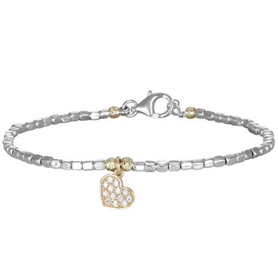 BRACCIALE SASSI LISCI E CUORE ZIRCONATO IN ARGENTO 925°/°°