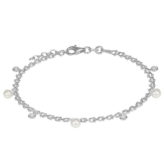 BRACCIALE CATENA RAGNO CON PERLINE E ZIRCONI IN ARGENTO 925°/°°