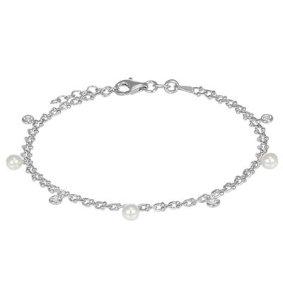 BRACCIALE CATENA RAGNO CON PERLINE E ZIRCONI IN ARGENTO 925°/°°