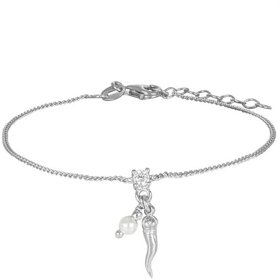BRACCIALE GROUMETTA PERLA ZIRCONE CORNO IN ARGENTO 925°/°°