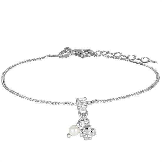 BRACCIALE GROUMETTA PERLA ZIRCONE QUADRIFOGLIO IN ARGENTO 925°/°°