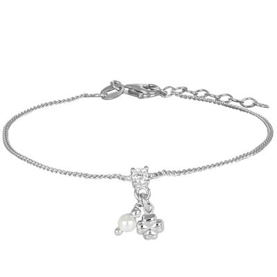 BRACCIALE GROUMETTA PERLA ZIRCONE QUADRIFOGLIO IN ARGENTO 925°/°°