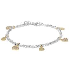 BRACCIALE BICOLOR PEPITE E CUORI ZK PENDENTI IN ARGENTO 925°/°°