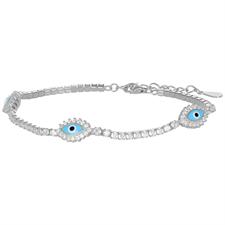 BRACCIALE TENNIS TRE OCCHI OVALI SMALTATI E ZIRCONI ARGENTO 925 °/°°