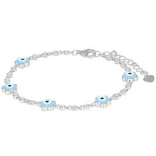 BRACCIALE TENNIS TONDI ZK FIORELLINI OCCHI SMALTO ARGENTO 925°/°°
