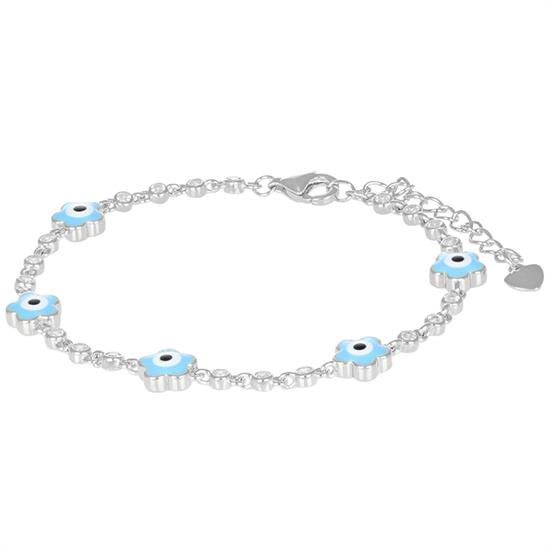 BRACCIALE TENNIS TONDI ZK FIORELLINI OCCHI SMALTO ARGENTO 925°/°°