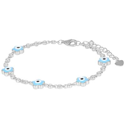 BRACCIALE TENNIS TONDI ZK FIORELLINI OCCHI SMALTO ARGENTO 925°/°°
