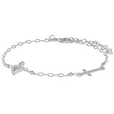 BRACCIALE ROSARIO CUORE SACRO PAVE' E MADONNINA ARGENTO 925°/°°