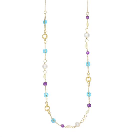 COLLANA CERCHI INTRECCIATI PIETRE DURE IN ARGENTO 925°/°°