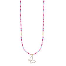 COLLANA SPIN ROSA,FUCSIA,AZZURO E FARFALLA ZIRCONATA ARGENTO 925°/°°