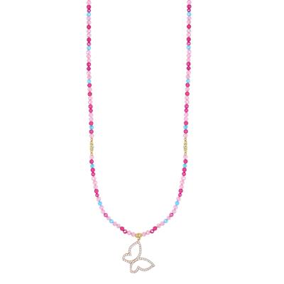 COLLANA SPIN ROSA,FUCSIA,AZZURO E FARFALLA ZIRCONATA ARGENTO 925°/°°