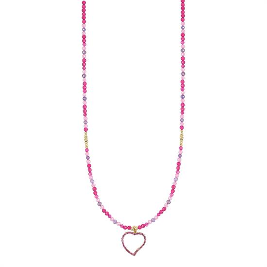 COLLANA SPIN 3MM FUCSIA, LAVANDA E CUORE ZK PENDENTE ARGENTO 925°/°°