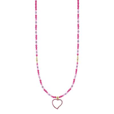 COLLANA SPIN 3MM FUCSIA, LAVANDA E CUORE ZK PENDENTE ARGENTO 925°/°°