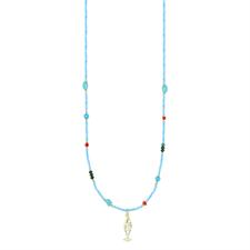 COLLANA SPIN.2MM AZZURRO,MALACHITE,TURCH E PESCE ZK ARGENTO 925°/°°