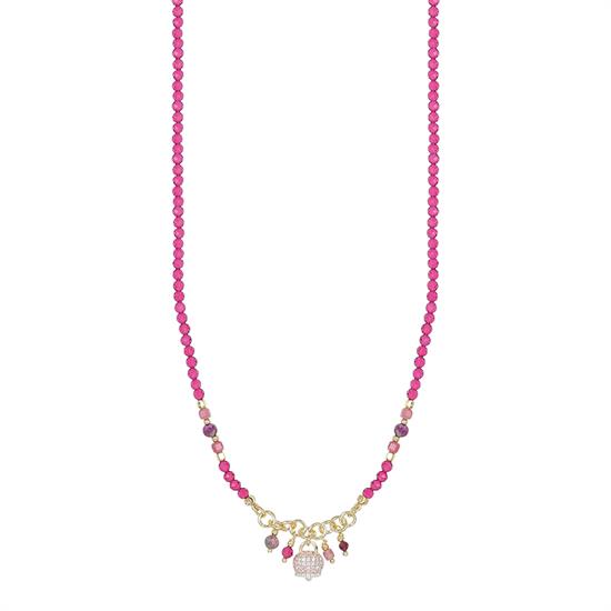 COLLANA SPINELLO FUXIA CUBOTTI CAMPANELLA ZIRCONATA ARGENTO 925°/°°