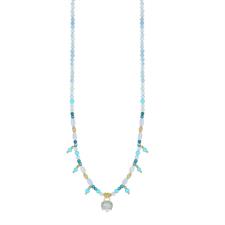 COLLANA SPINELLO ACQUAMARINA P.TURCHESE CAMPANELLA CZ ARGENTO925°/°°