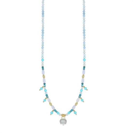 COLLANA SPINELLO ACQUAMARINA P.TURCHESE CAMPANELLA CZ ARGENTO925°/°°
