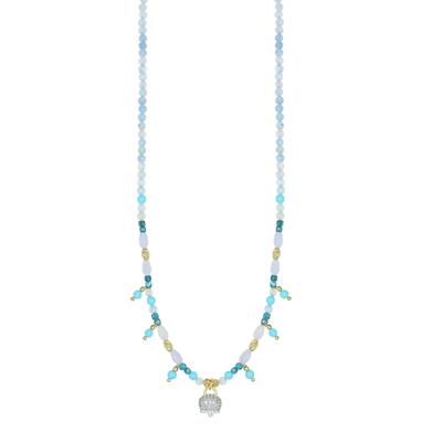 COLLANA SPINELLO ACQUAMARINA P.TURCHESE CAMPANELLA CZ ARGENTO925°/°°