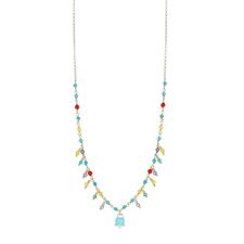 COLLANA SPINELLO CORALLO TURCHESE E CAMPANELLA CZ ARGENTO925°/°°