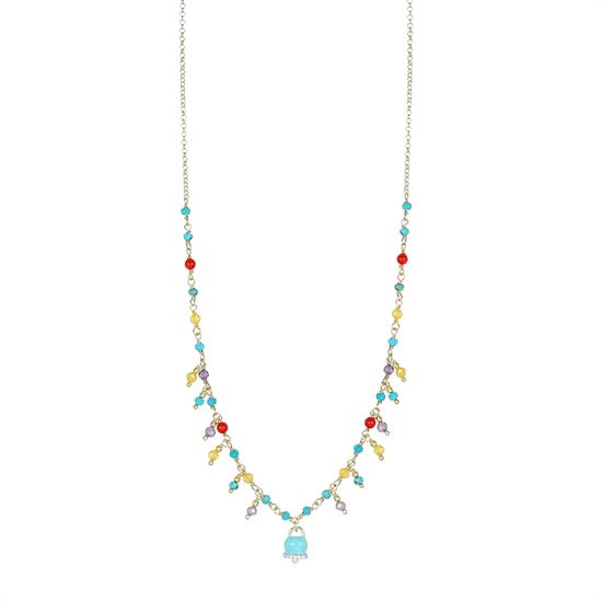 COLLANA SPINELLO CORALLO TURCHESE E CAMPANELLA CZ ARGENTO925°/°°