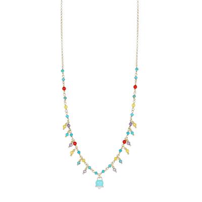 COLLANA SPINELLO CORALLO TURCHESE E CAMPANELLA CZ ARGENTO925°/°°