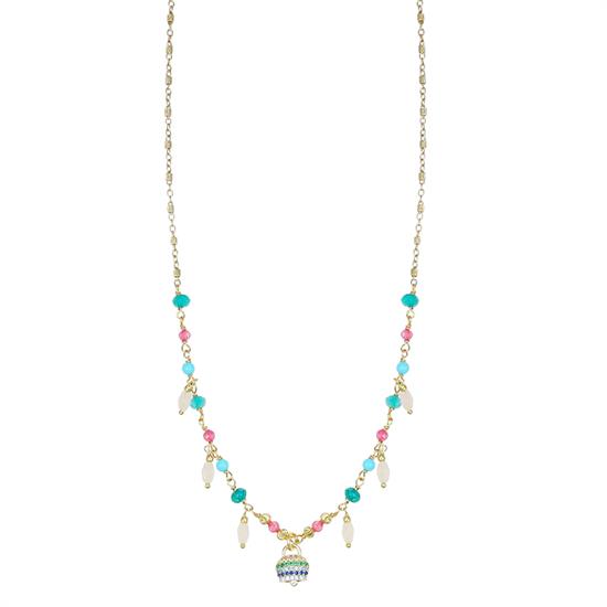 COLLANA SPINELLO FRAGOLA P.TURCHESE CAMPANELLA CZ ARGENTO925°/°°