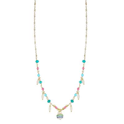 COLLANA SPINELLO FRAGOLA P.TURCHESE CAMPANELLA CZ ARGENTO925°/°°