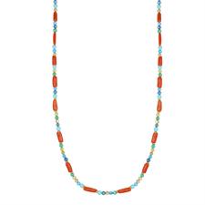 COLLANA TUBETTI CORALLO,SPINELLO COLOR,PALLINI SLASH ARGENTO 925°/°°