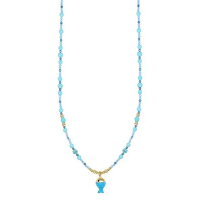 COLLANA P.TURCHESE,SPINELLO TURCHESE AFRICANO PESCE ARGENTO 925°/°°