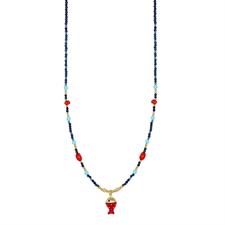 COLLANA P.TURCHESE,SPINELLO CORALLO PESCE IN ARGENTO 925°/°°