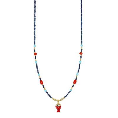 COLLANA P.TURCHESE,SPINELLO CORALLO PESCE IN ARGENTO 925°/°°