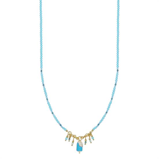 COLLANA P.TURCHESE,SPINELLO AZZURRO E ROSA GELATO IN ARGENTO 925°/°°