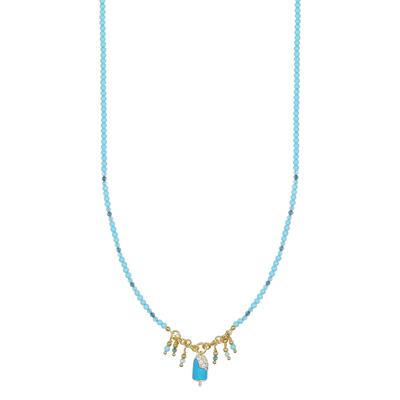 COLLANA P.TURCHESE,SPINELLO AZZURRO E ROSA GELATO IN ARGENTO 925°/°°