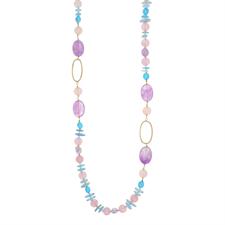 COLLANA SCAGLIE ACQUAM,Q.ROSA,AMETISTA,SASSI TURCH ARGENTO 925°/°°