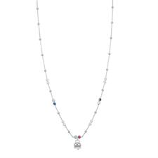 COLLANA CON CAMPANELLA GIRO PERLINE E ZIRCONI COLOR ARGENTO 925°/°°
