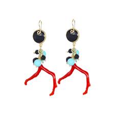 ORECCHINO ONICE CERNIERA,RAMO CORALLO,P.TURCH IN ARGENTO 925°/°°