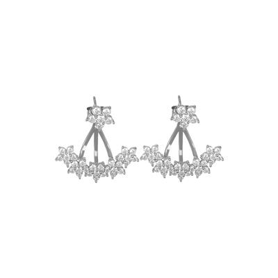 ORECCHINO FIORELLINO CON PONTE MULTI FIORI ZIRCONATI ARGENTO 925°/°°
