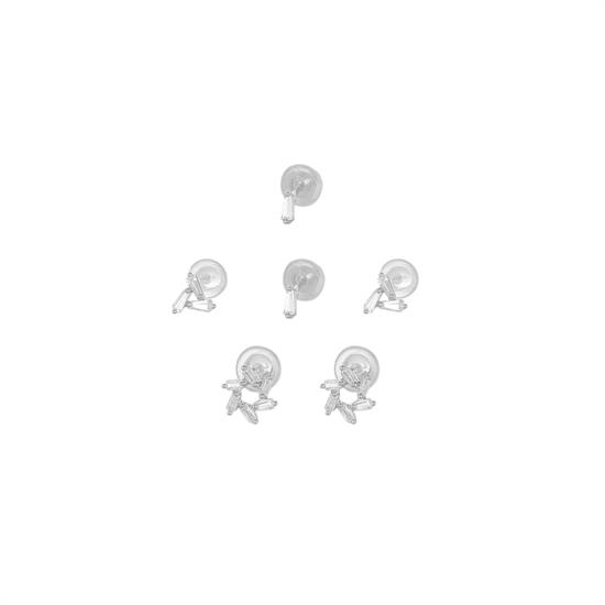 ORECCHINI SET TONDO E BARRETTE BAGUETTE E ZIRCONI IN ARGENTO 925°/°°