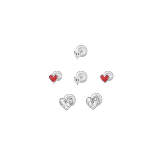 ORECCHINI SET CUORICINI SMALTATI E ZIRCONATI IN ARGENTO 925°/°°