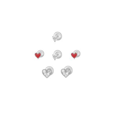 ORECCHINI SET CUORICINI SMALTATI E ZIRCONATI IN ARGENTO 925°/°°