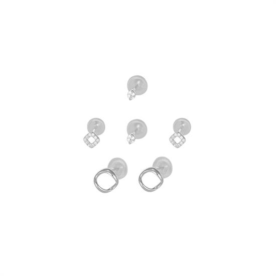 ORECCHINI SET TONDINI LISCI E ZIRCONATI IN ARGENTO 925°/°°