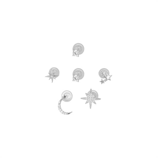 ORECCHINI SET STELLA STELLINA E LUNA ZIRCONATE IN ARGENTO 925°/°°